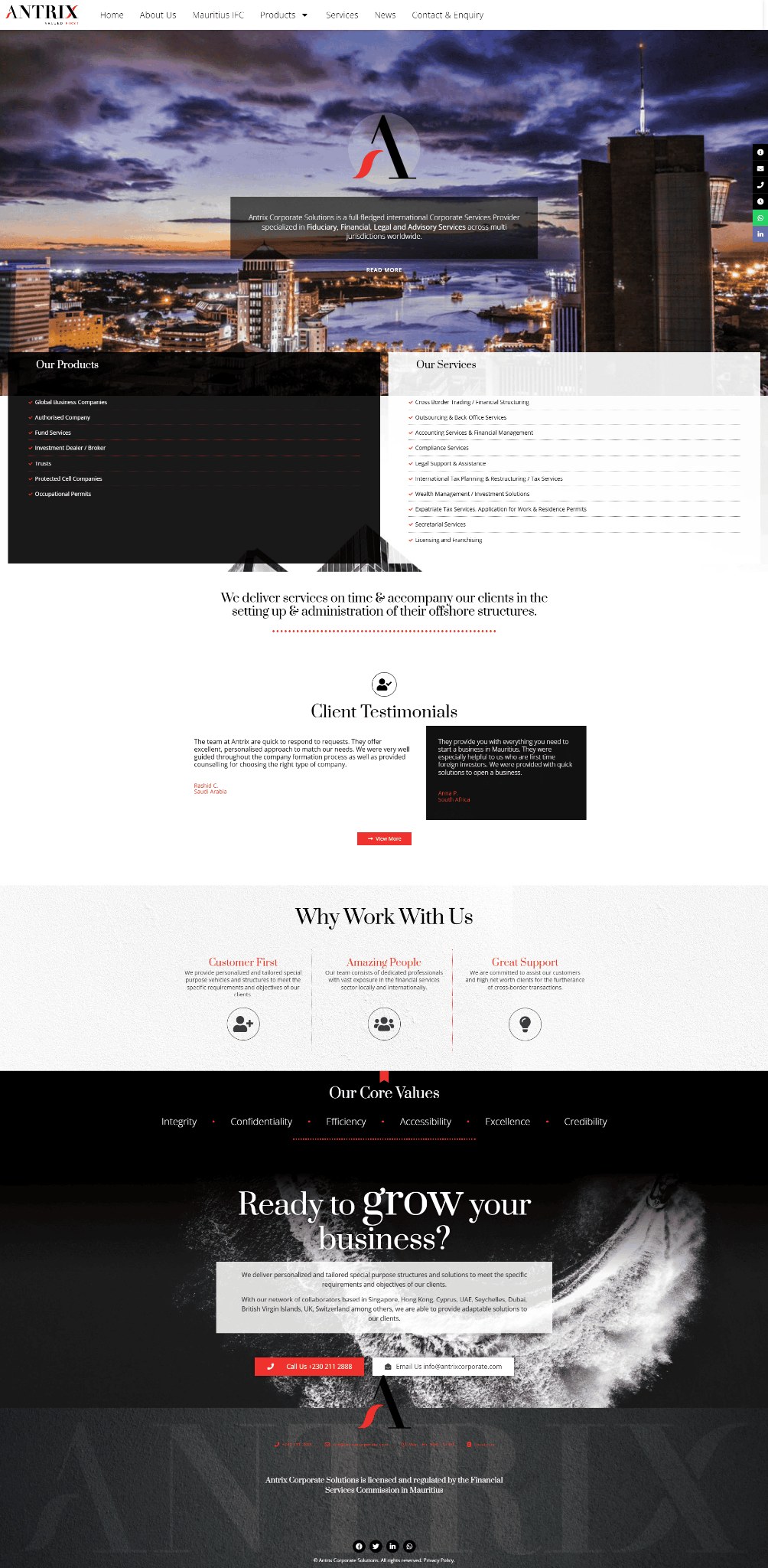 Full-page Antrix website preview
